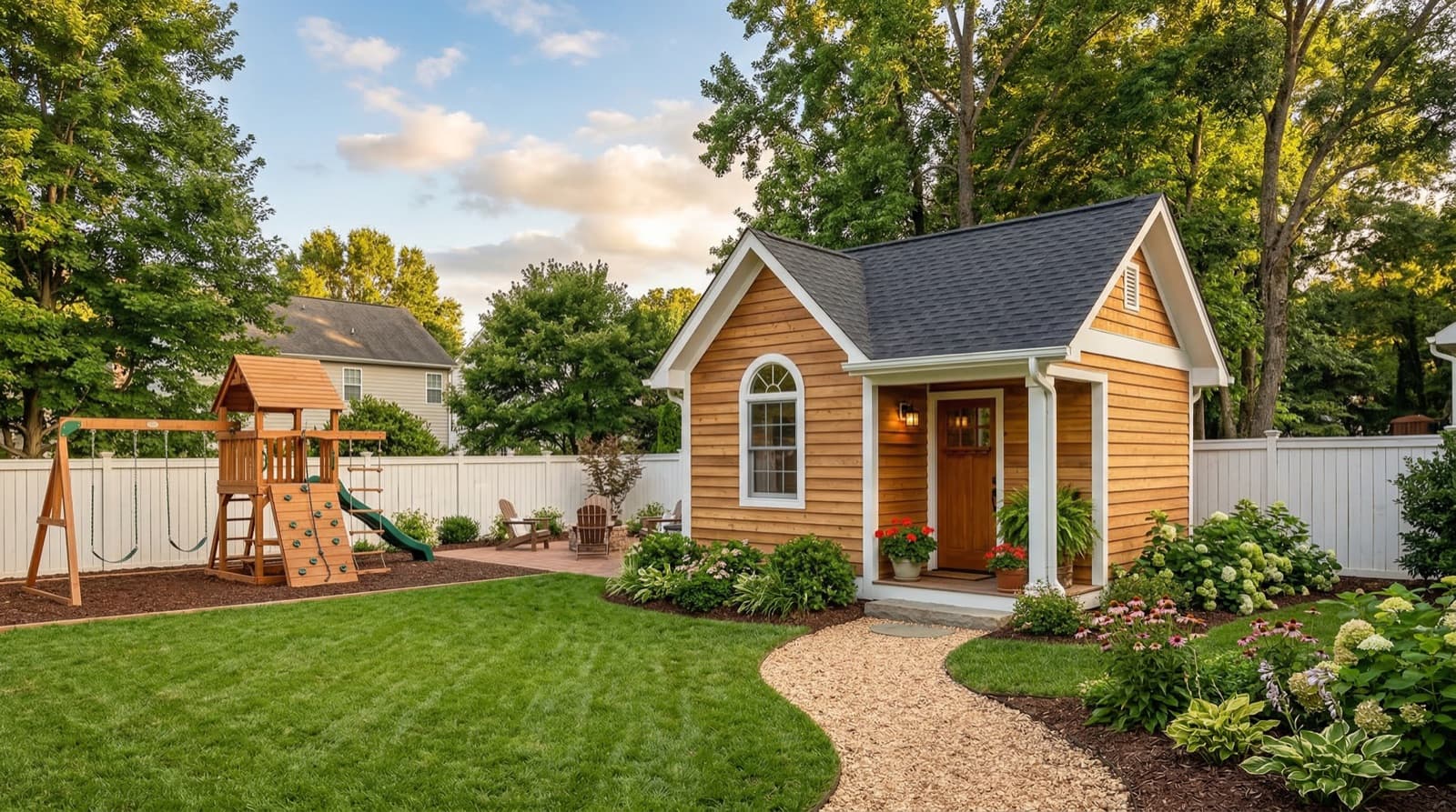 Charlotte suburban backyard with custom shed