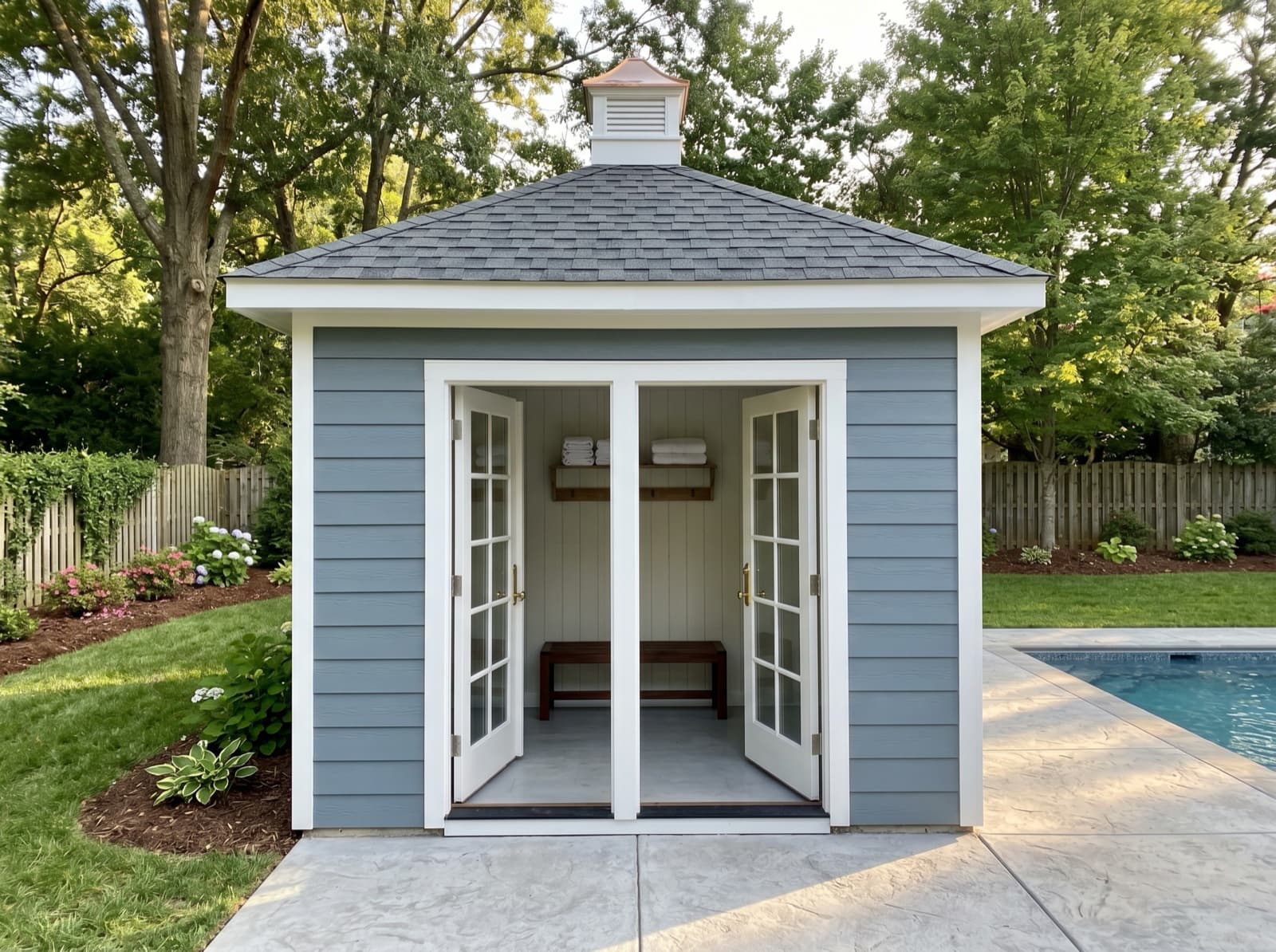 Pool house cabana shed in Charlotte backyard